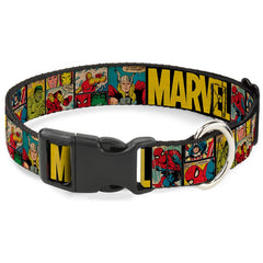 Buckle-Down collar perro con paneles retro Marvel, estilo diario.