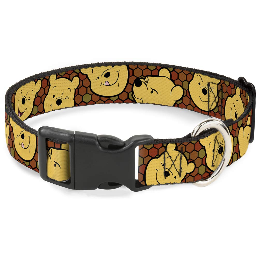 Collar Buckle-Down con clip Winnie el Pooh y Honeycomb, ideal para paseos coloridos.