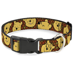 Collar Buckle-Down con clip Winnie el Pooh y Honeycomb, ideal para paseos coloridos.