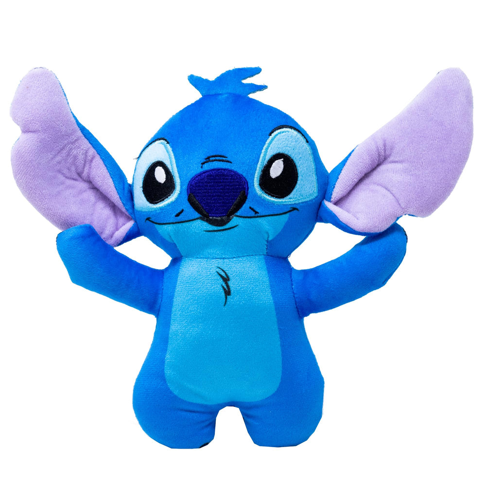 Peluche Buckle-Down Stitch con brazos arriba para juego seguro.