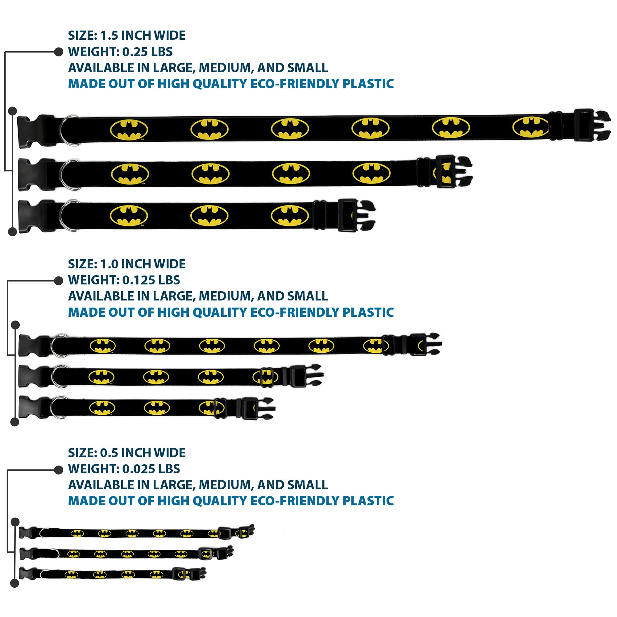 Batman Escudo negro-amarillo en collar Buckle-Down, licencia DC Comics visible