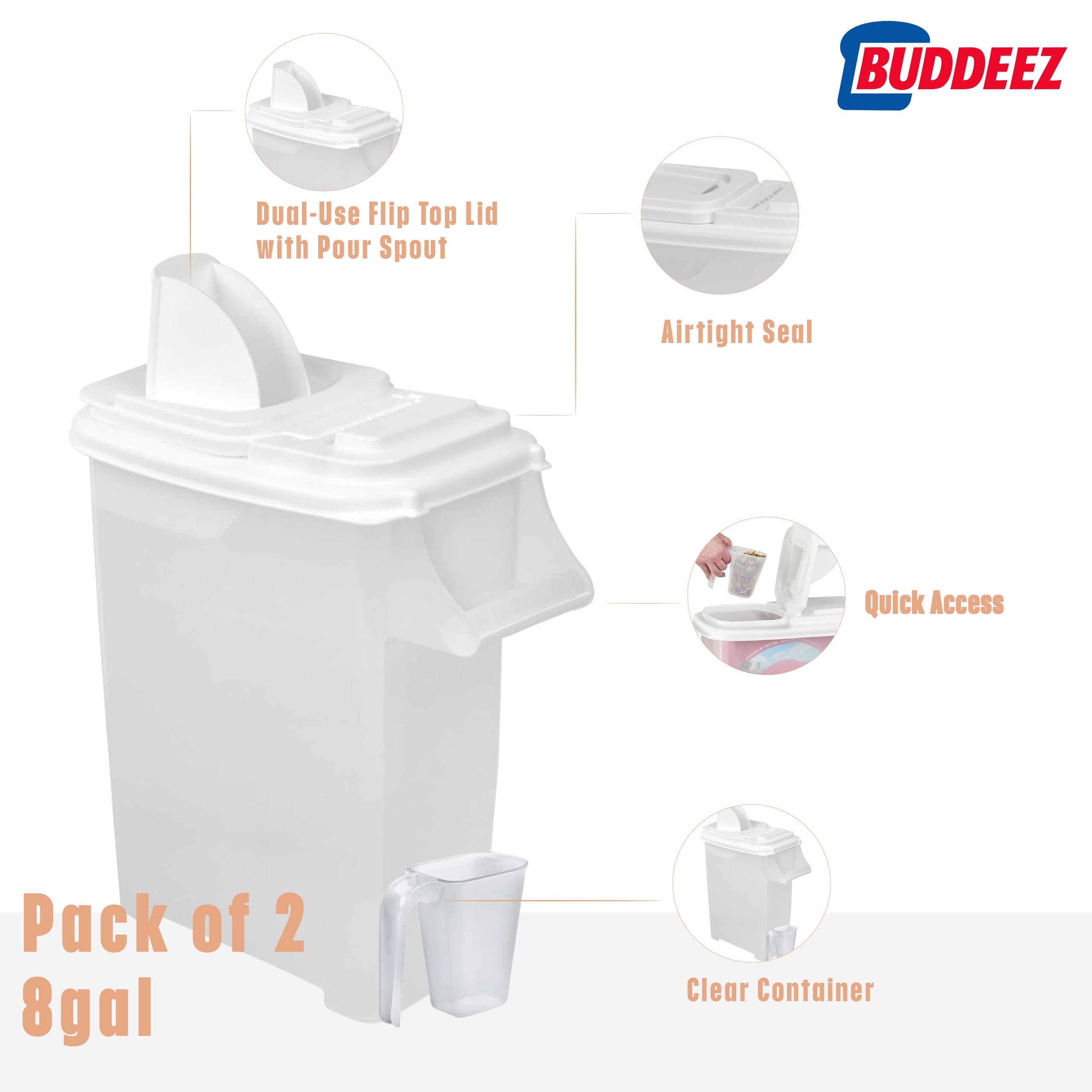 Dispenser Buddeez para pienso de gatos y recargas limpias.