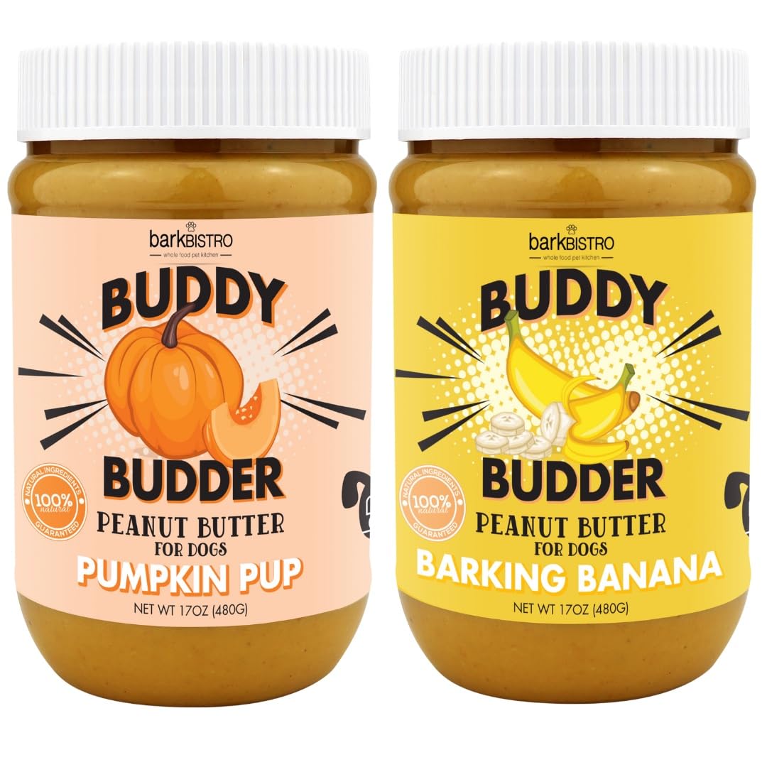 BUDDY BUDDER Barkin Banana Pumpkin Pup, textura cremosa para snack saludable.