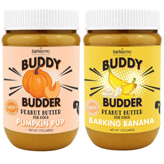 BUDDY BUDDER Barkin Banana Pumpkin Pup, textura cremosa para snack saludable.