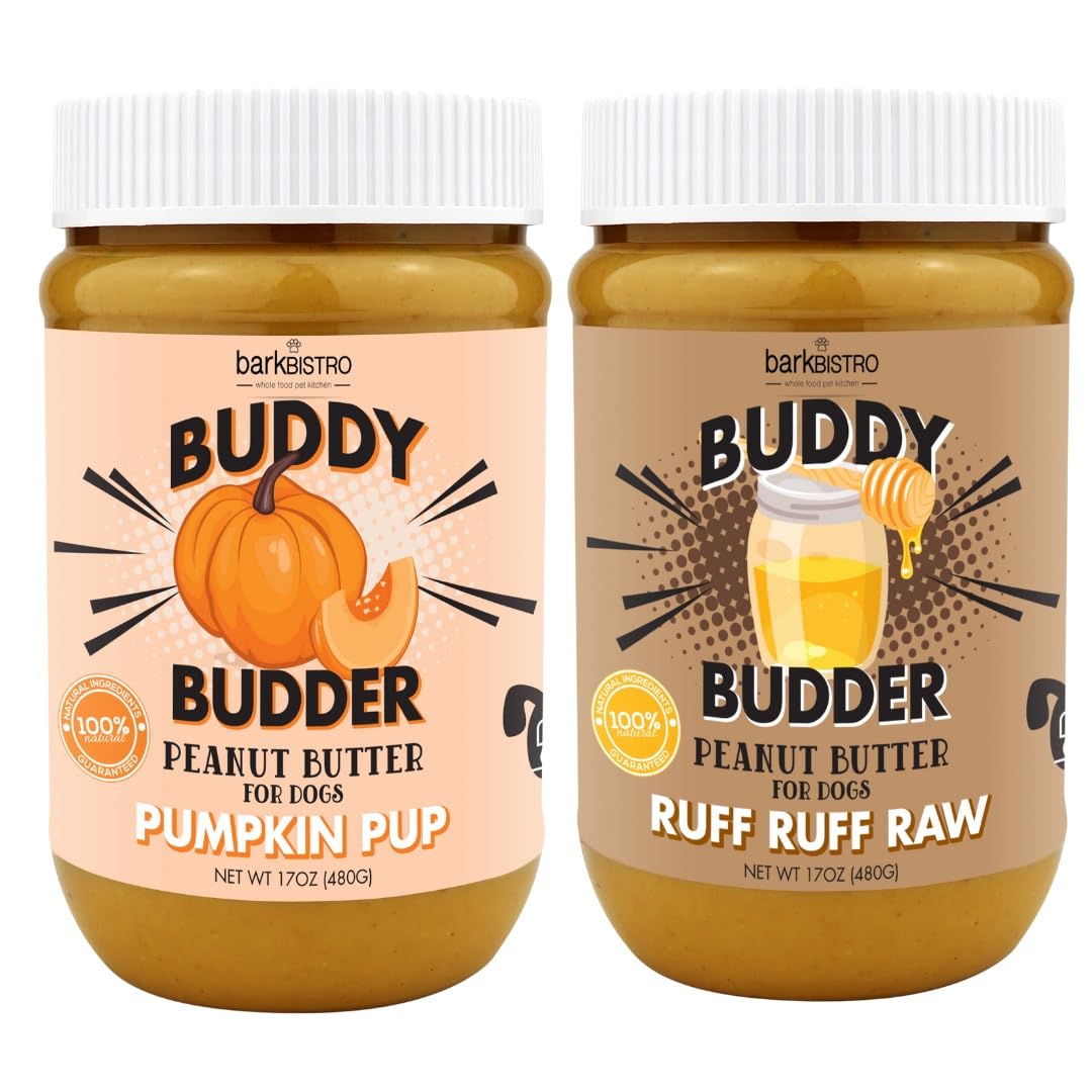 Buddy Budder, jarro de mantequilla de cacahuate natural, premio suave para perros.