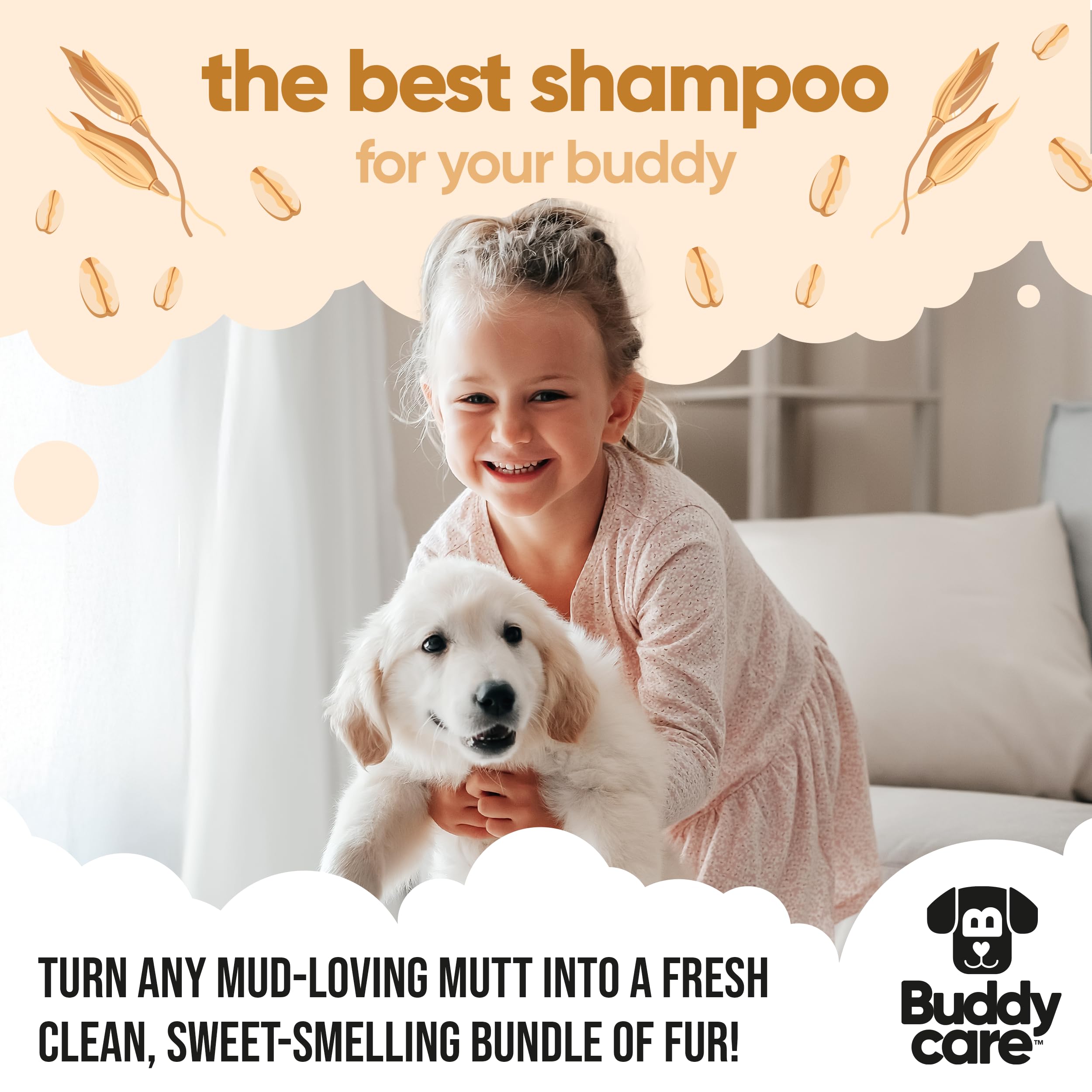 Buddycare Champú de Avena para Perros, ingredientes naturales de calidad para el cuidado diario.