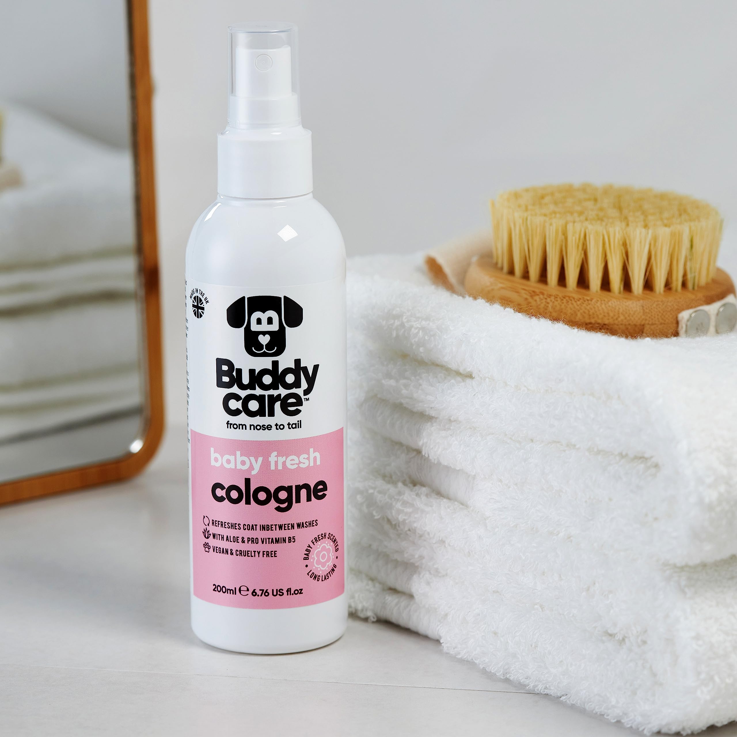 Buddycare colonia perro, aloe y provitamina B5, cuidado suave para la piel.