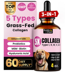 BuddyCheer Colágeno Premium para perros y gatos en frasco 120 ml, apoyo a piel y articulaciones.