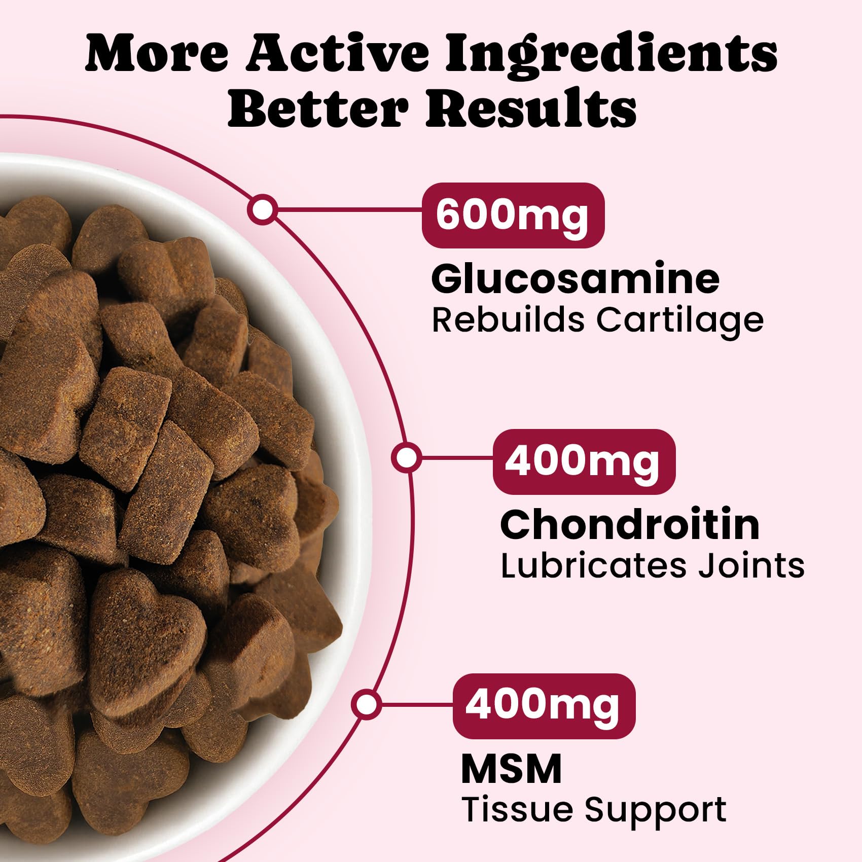Envase de BuddyCheer Glucosamina con etiqueta clara para perros senior.