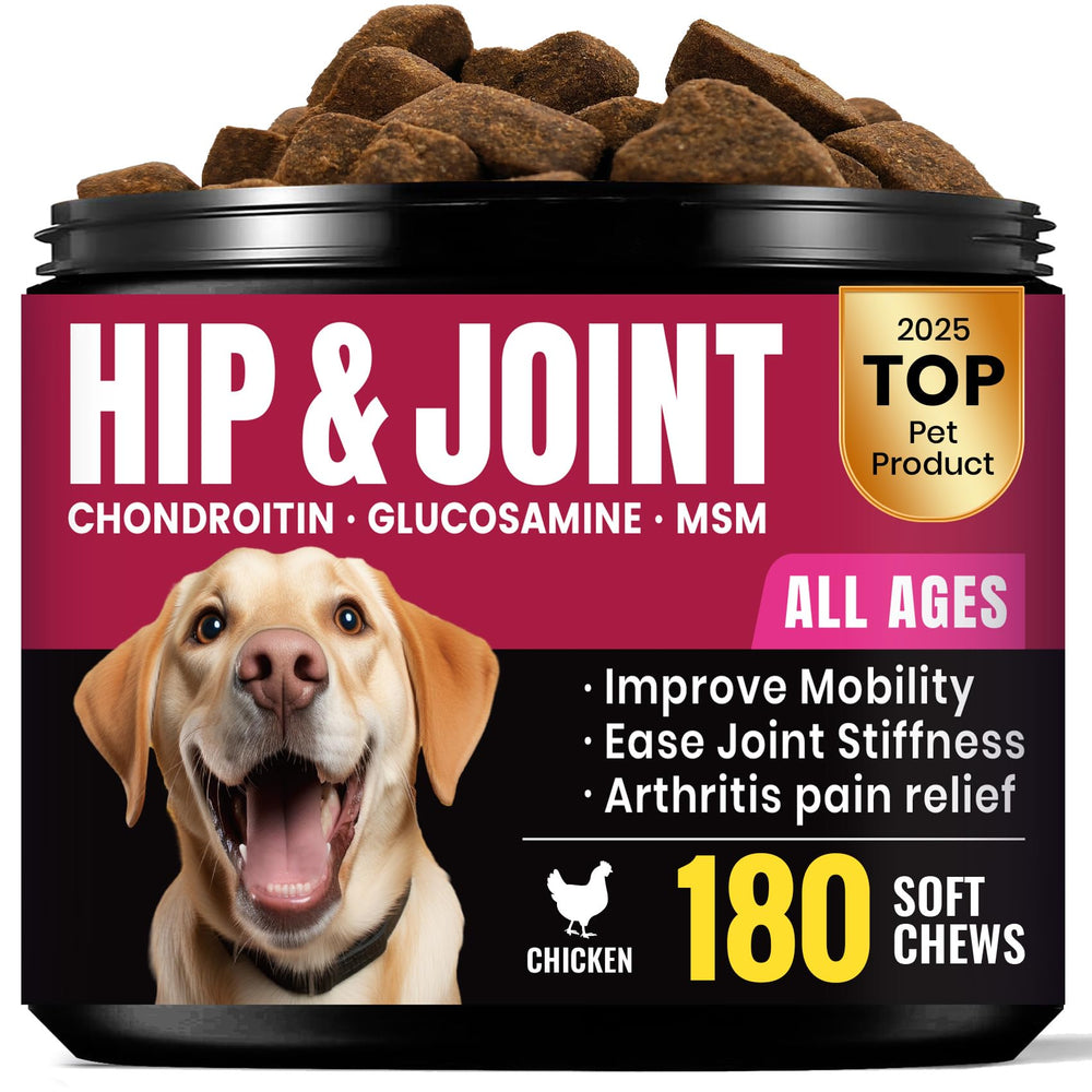 BuddyCheer Glucosamina para perros, botella visible, mejora la movilidad diaria.