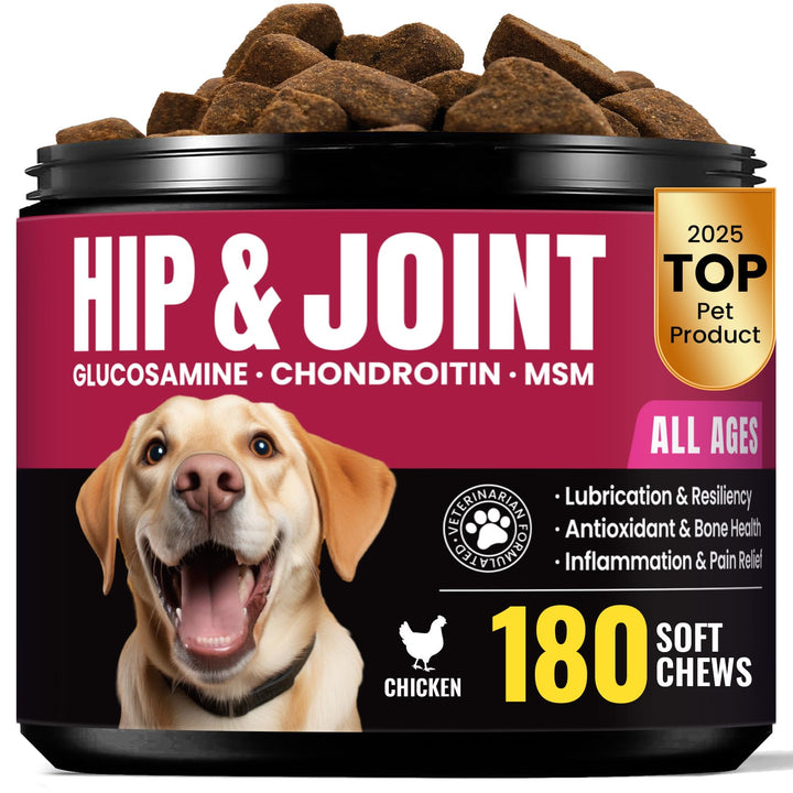 BuddyCheer Glucosamina para perros, frasco de 180 gominolas para movilidad diaria.