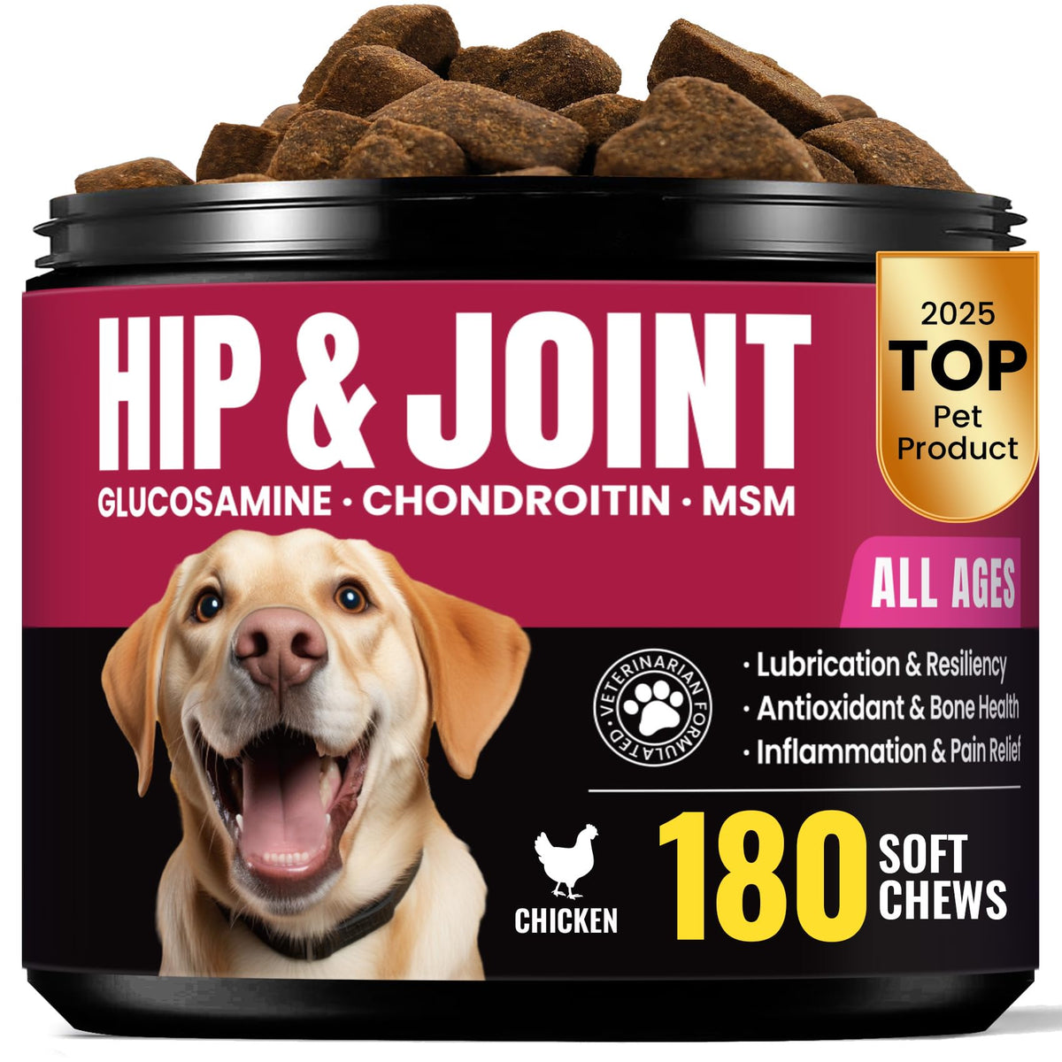 BuddyCheer Glucosamina para perros, frasco de 180 gominolas para movilidad diaria.