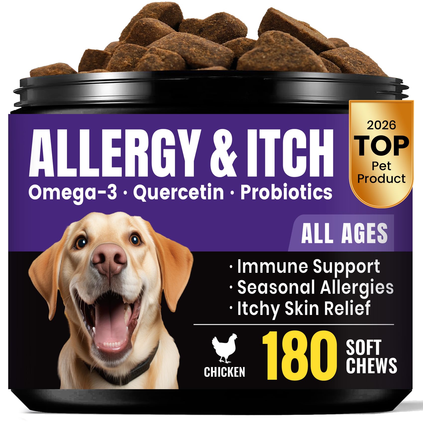 BuddyCheer gomitas alergia para perros en bote de 180, apoyo al sistema inmunitario.