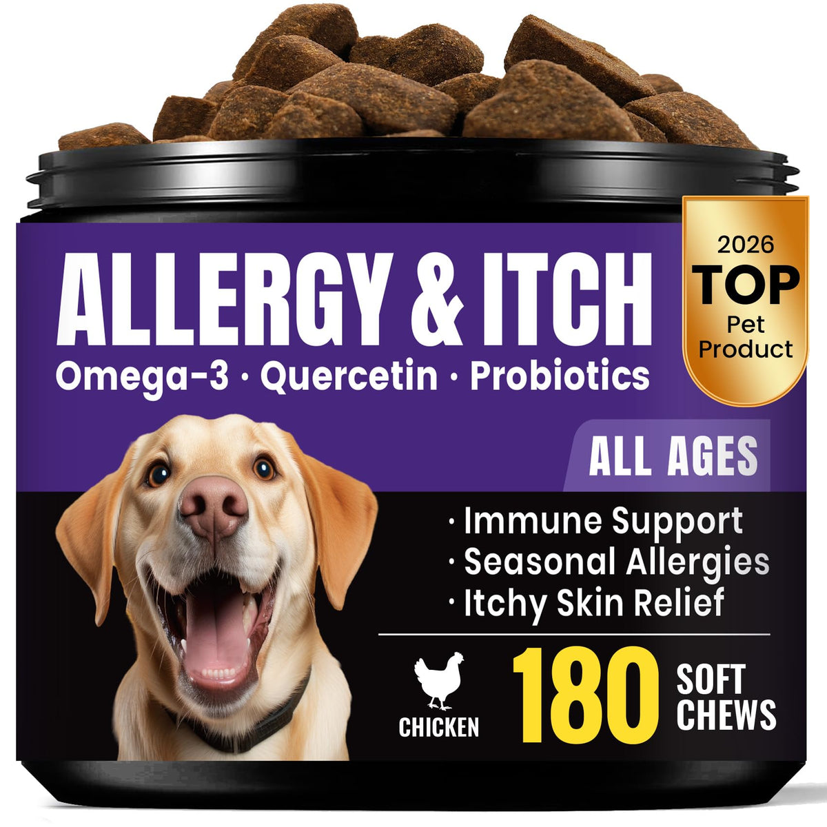 BuddyCheer gomitas alergia para perros en bote de 180, apoyo al sistema inmunitario.