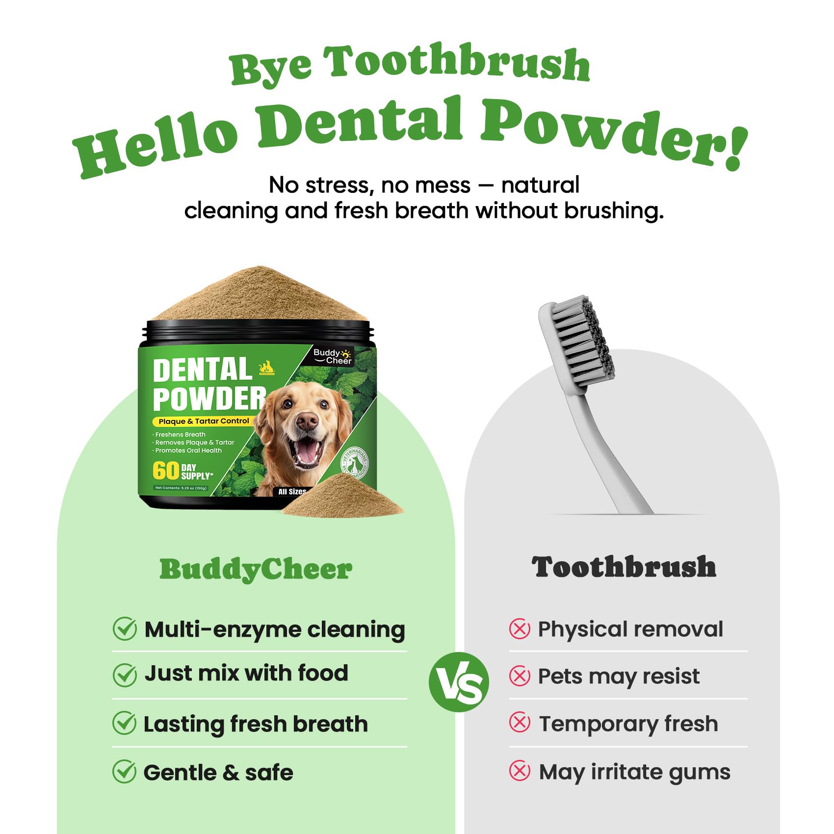BuddyCheer polvo dental para perros con probióticos y zinc para salud bucal