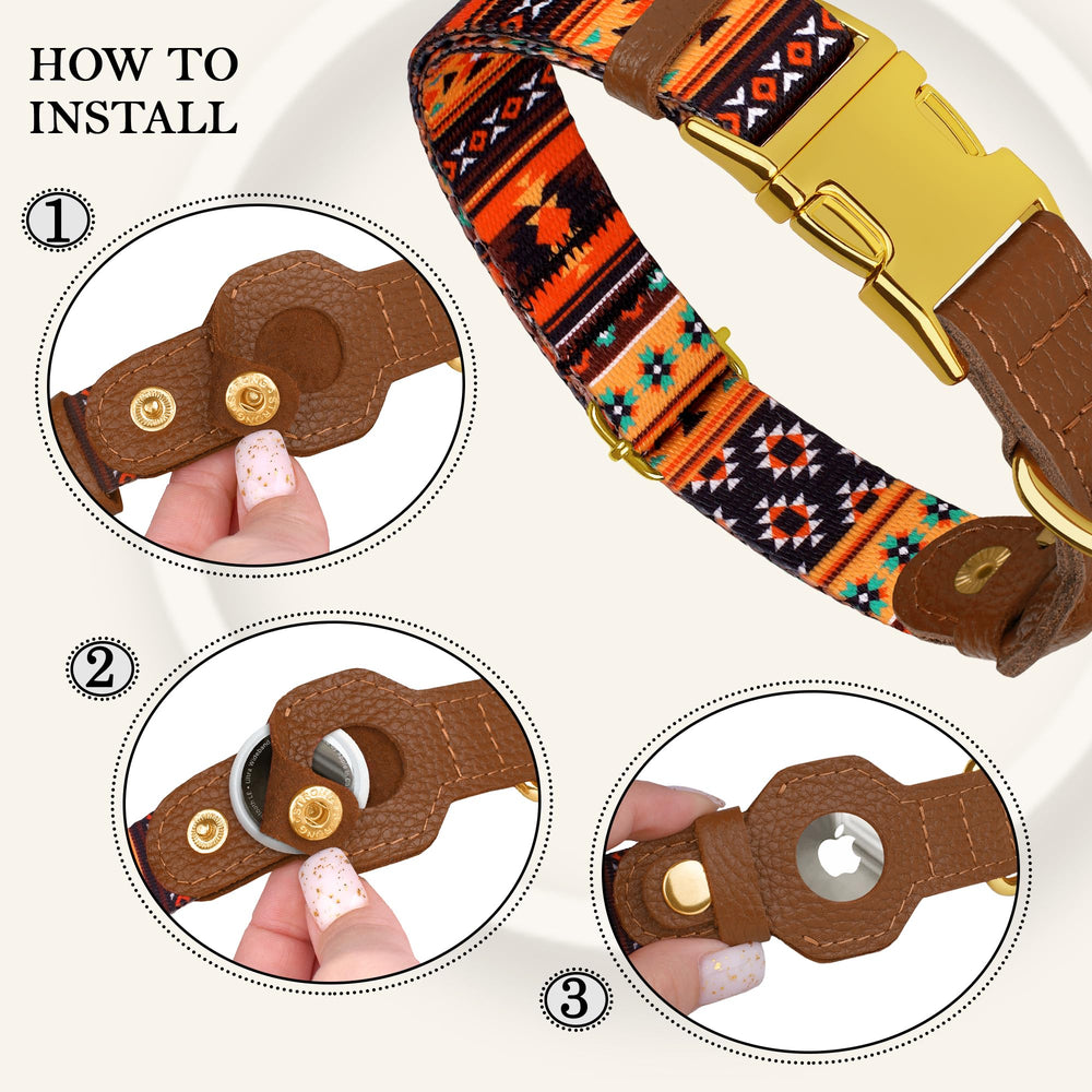Ajuste en XS–XL del collar Budkas AirTag para diferentes cuellos.