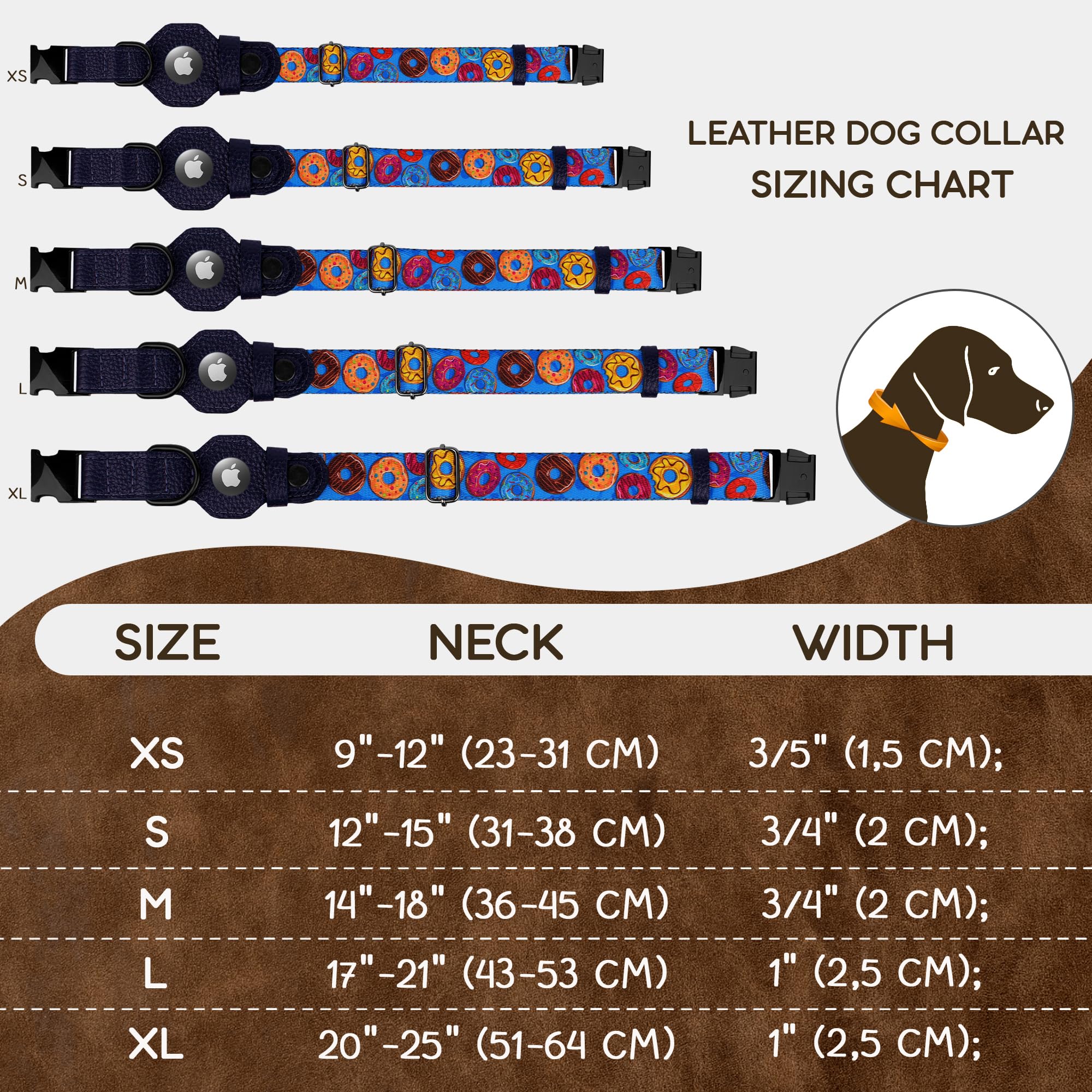 Collar Budkas AirTag cuero suave y nylon impreso, comodidad para el perro.