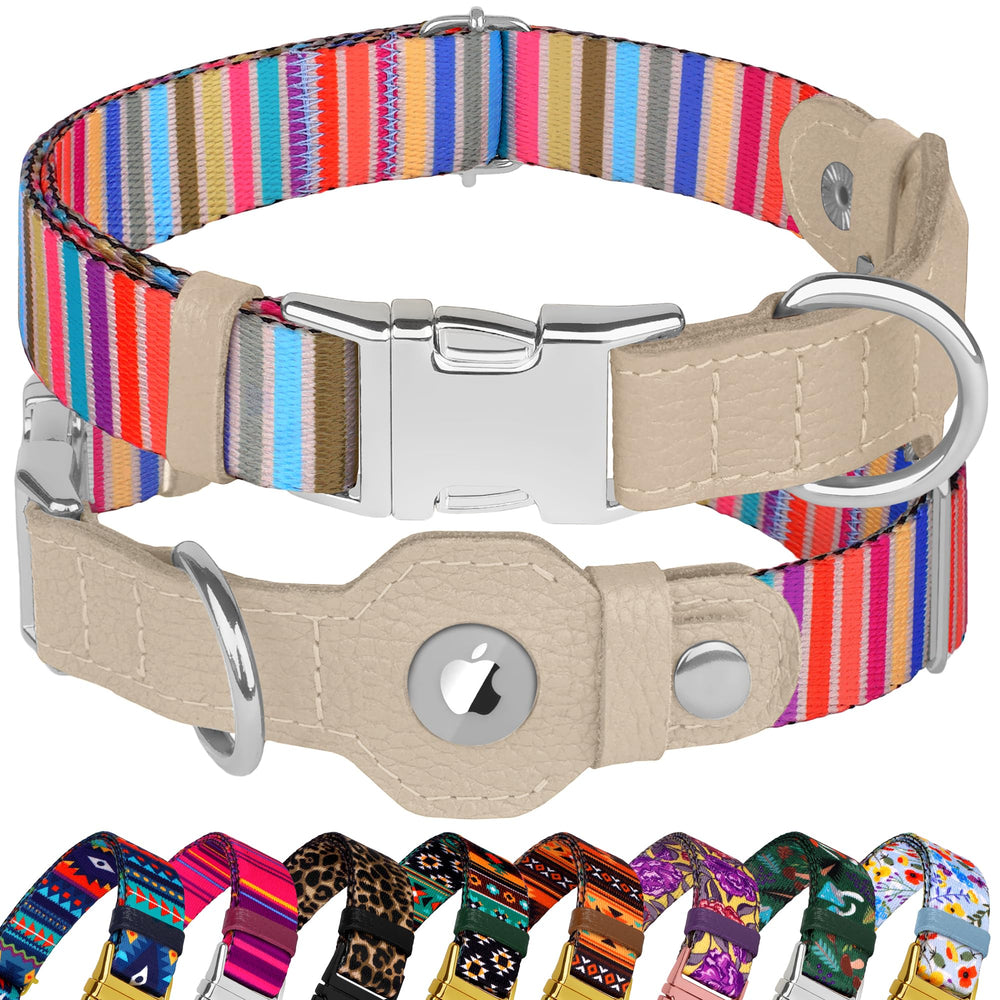 Collar Budkas con AirTag Serape, vista frontal para rastreo eficiente.