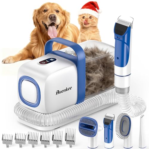 Buenkee kit cuidado perros con aspiradora integrada para recoger pelos durante el cepillado