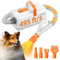 Buenkee secador para perros con velocidad máxima para secado rápido y cómodo.