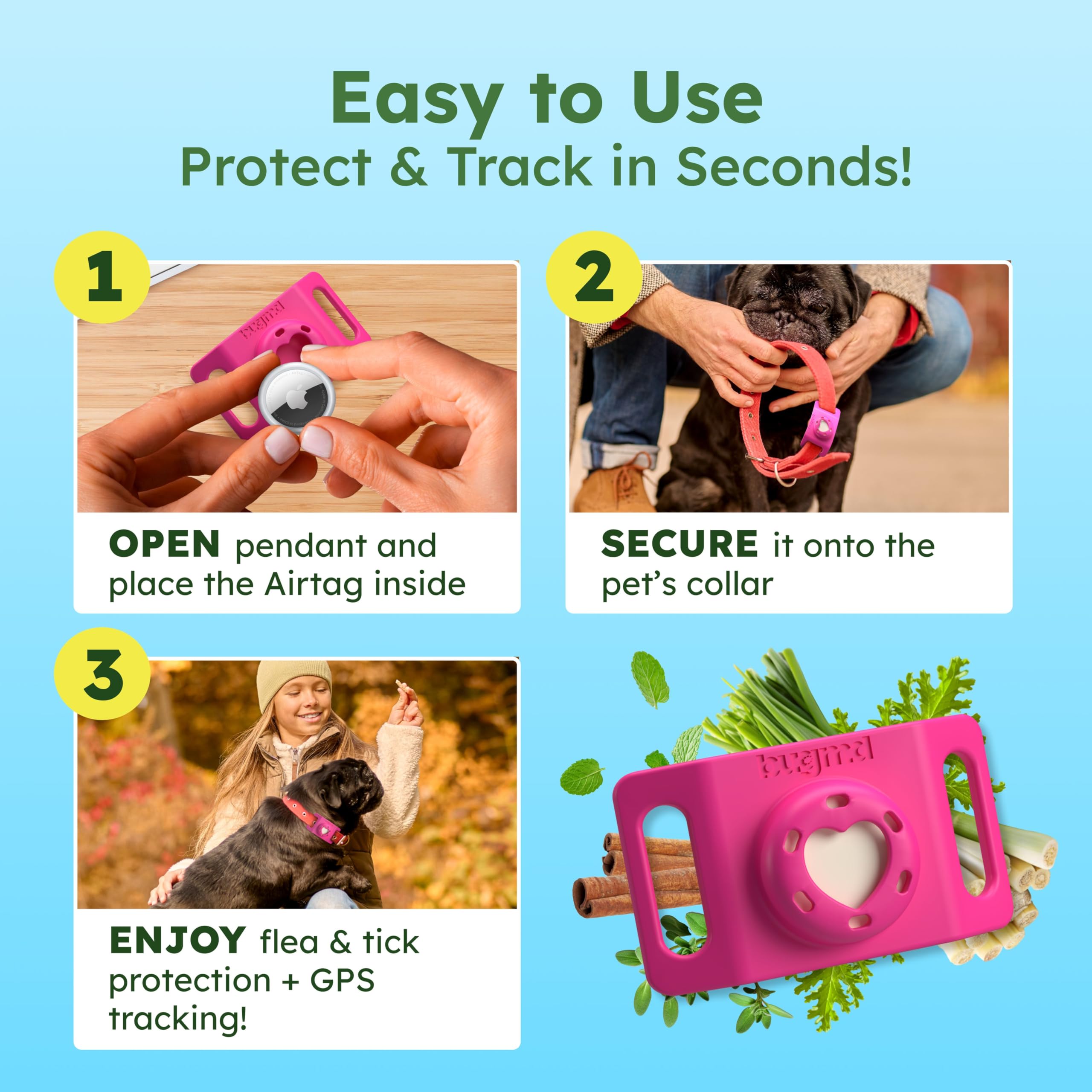 BugMD Paw Guardian accesorio ligero rosado, uso diario cómodo