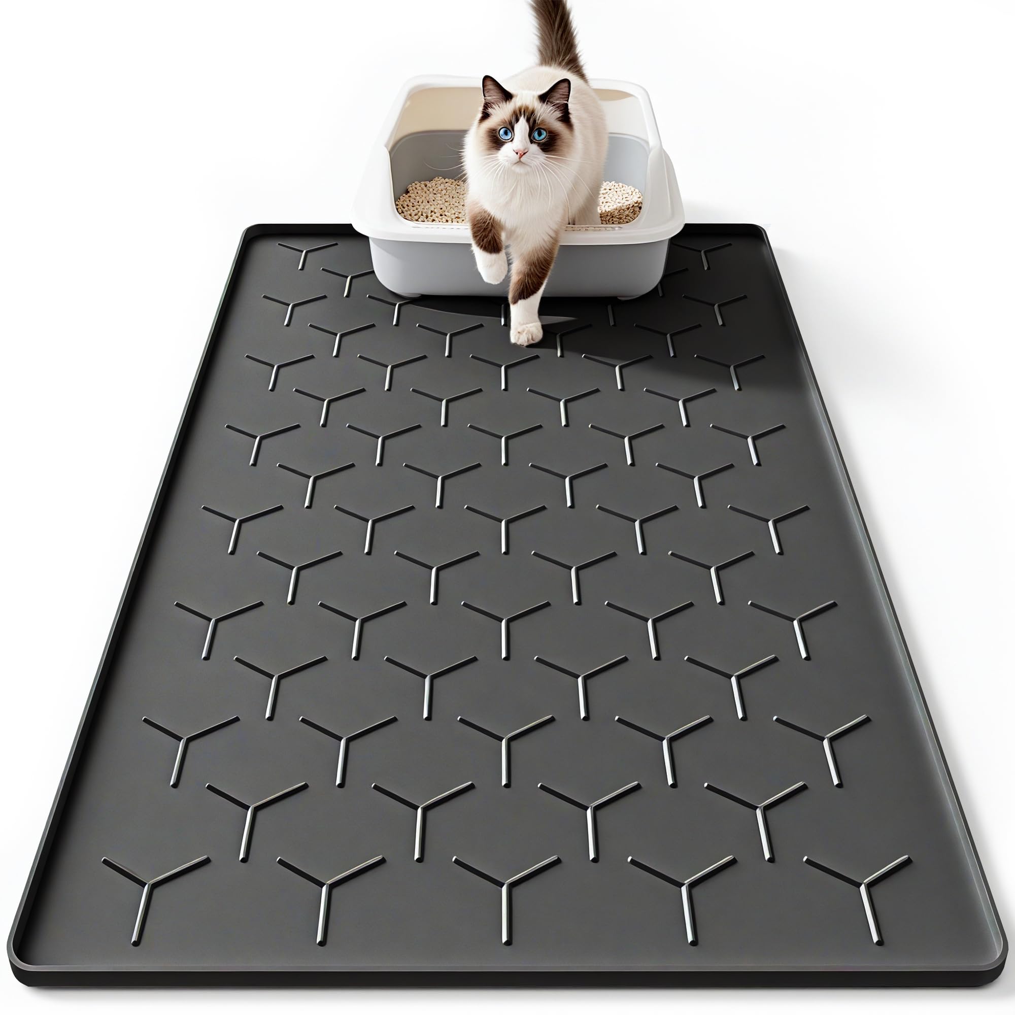 Bulkniu estera de silicona para arena de gato 22x34 en negro, suave para las patas