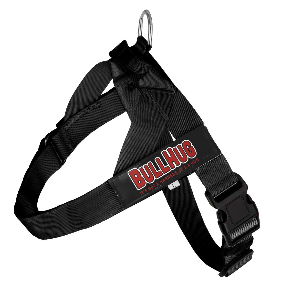 BullHug Arnés: vista frontal con ajuste cómodo para perros.