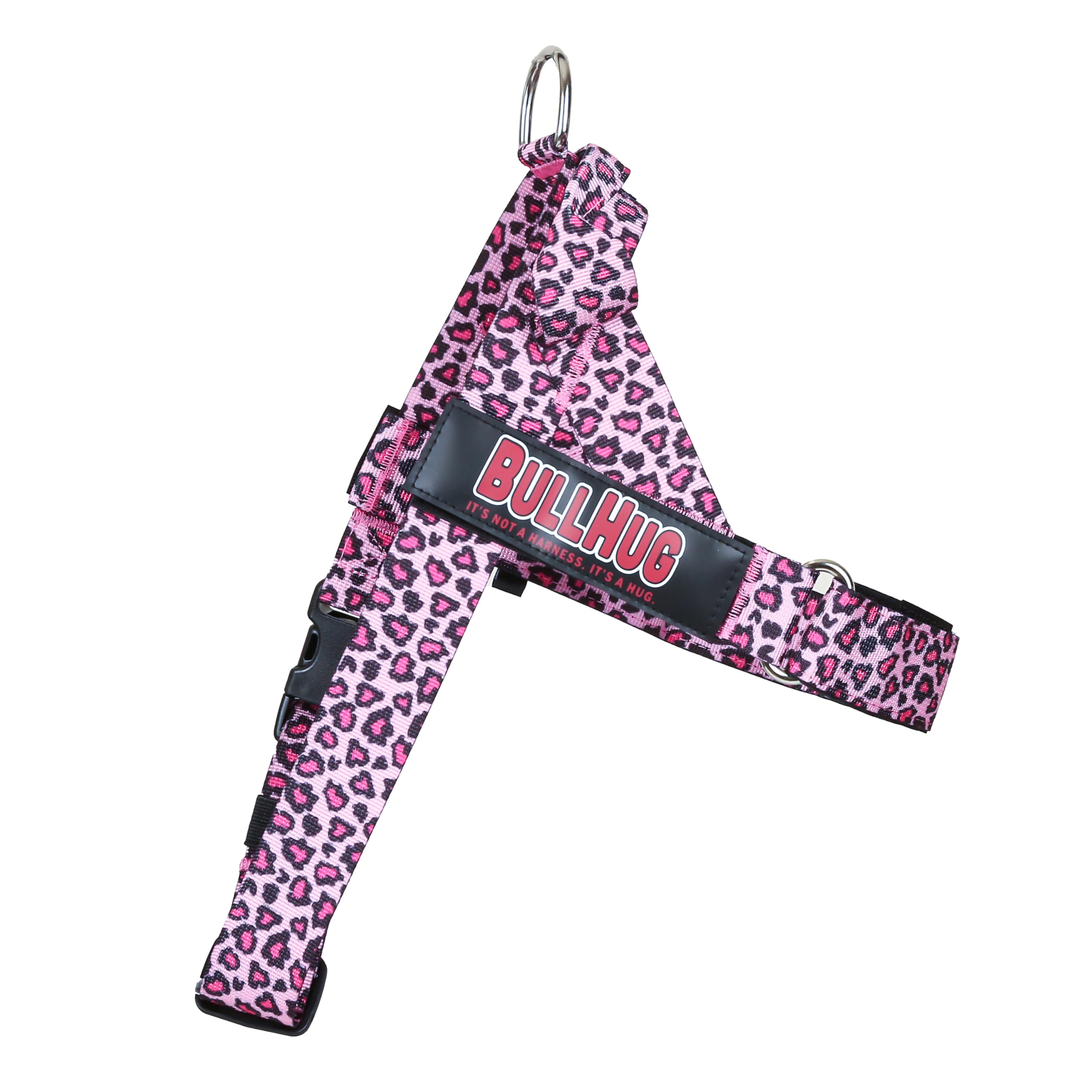 BullHug arnés de colocación fácil con cierre rápido en leopard-rosa para paseos diarios.