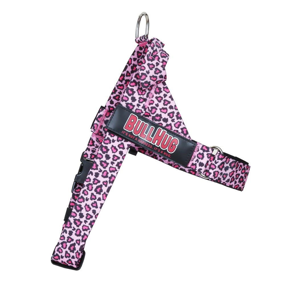 BullHug arnés de colocación fácil con cierre rápido en leopard-rosa para paseos diarios.