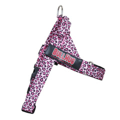 BullHug arnés de colocación fácil con cierre rápido en leopard-rosa para paseos diarios.