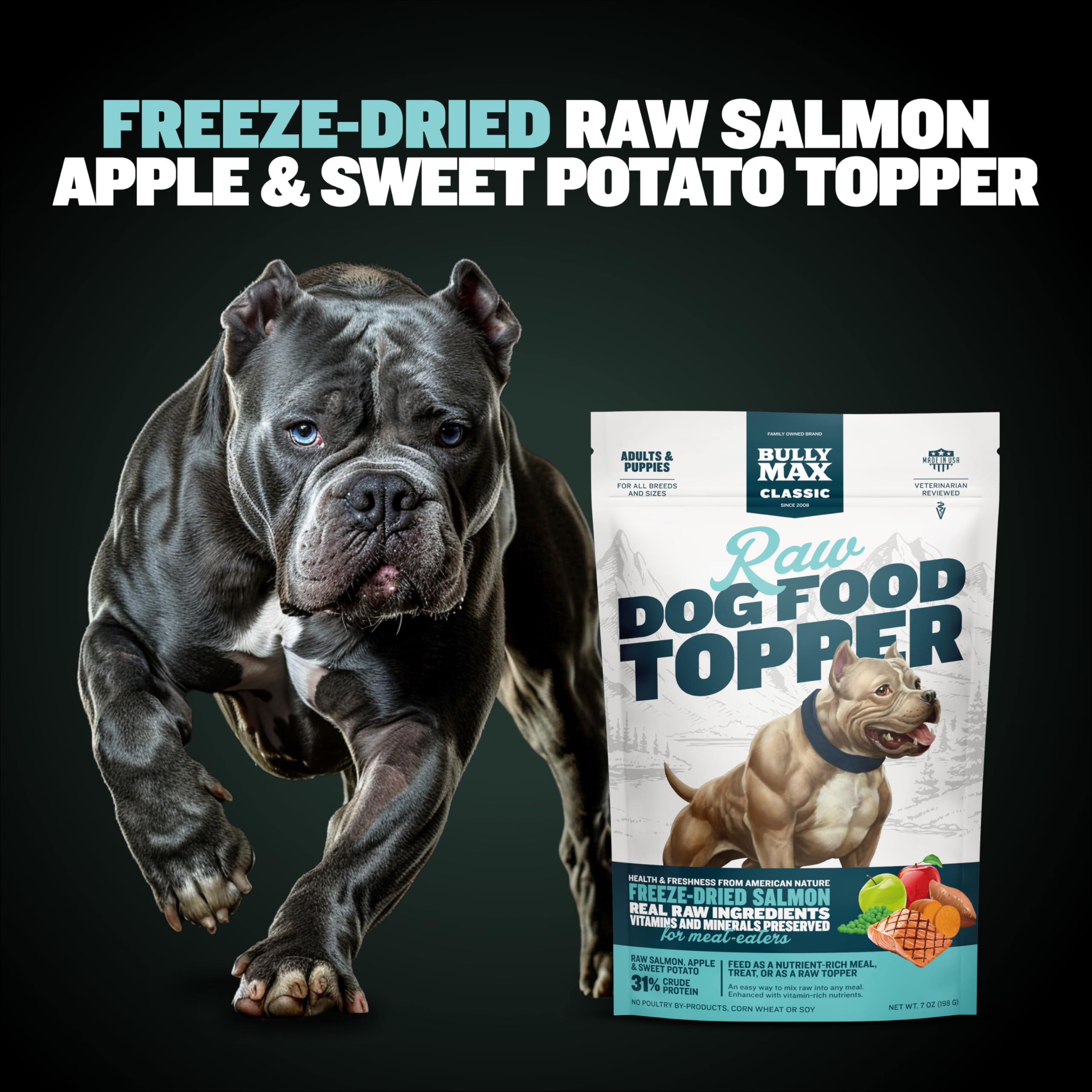 Bully Max complemento frutas-verduras, aporta vitaminas y fibra natural.