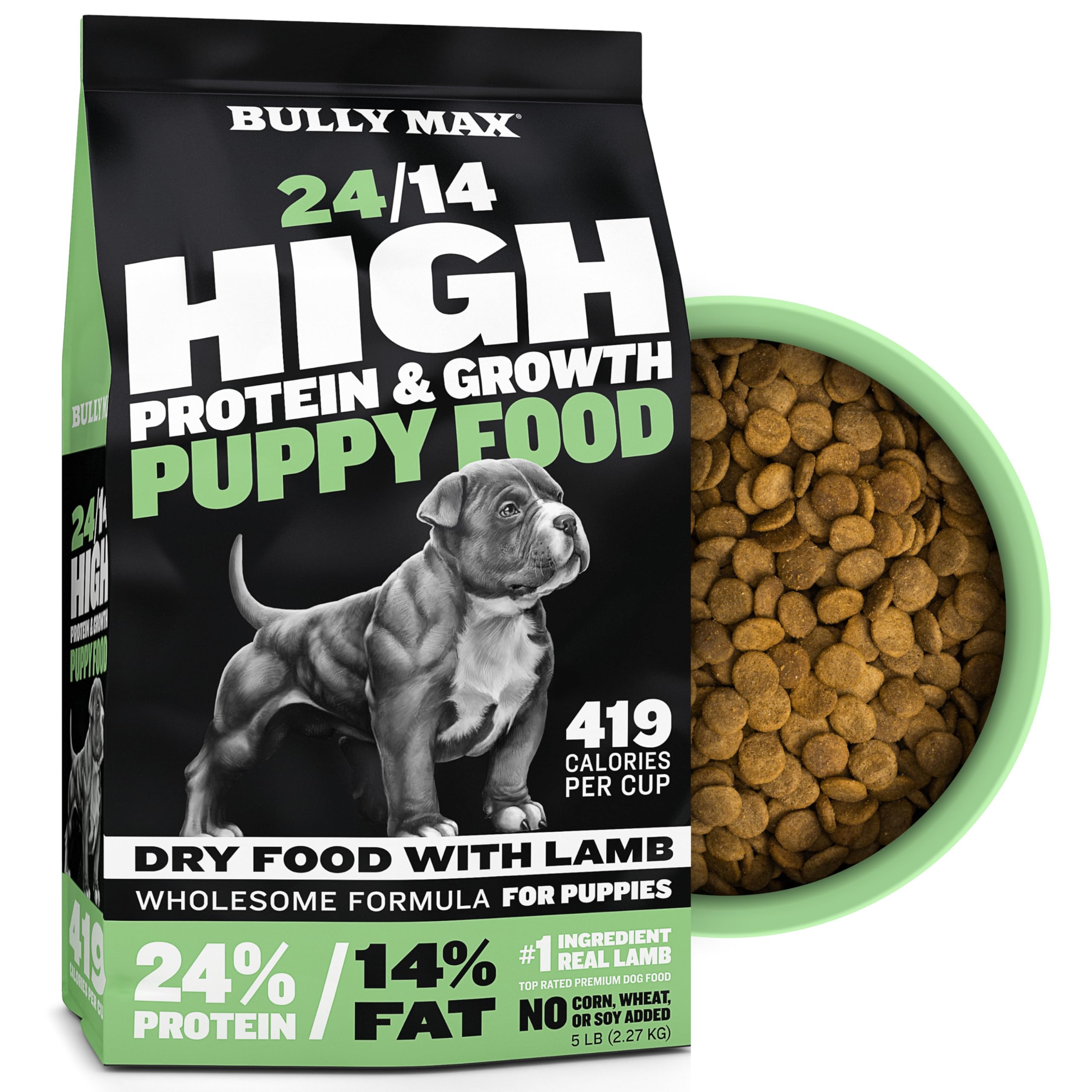 Bully Max Puppy Food 24/14 ofrece equilibrio nutricional para cachorros en crecimiento.