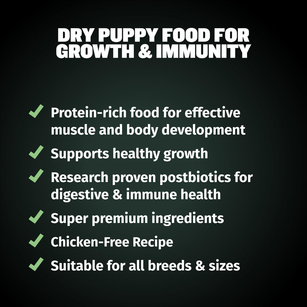 Bully Max Puppy Food 24/14 con postbiotics para apoyo digestivo e inmunológico.