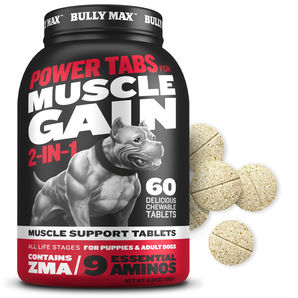 Bully Max tableta masticable para músculo en cachorros, favorece crecimiento saludable.