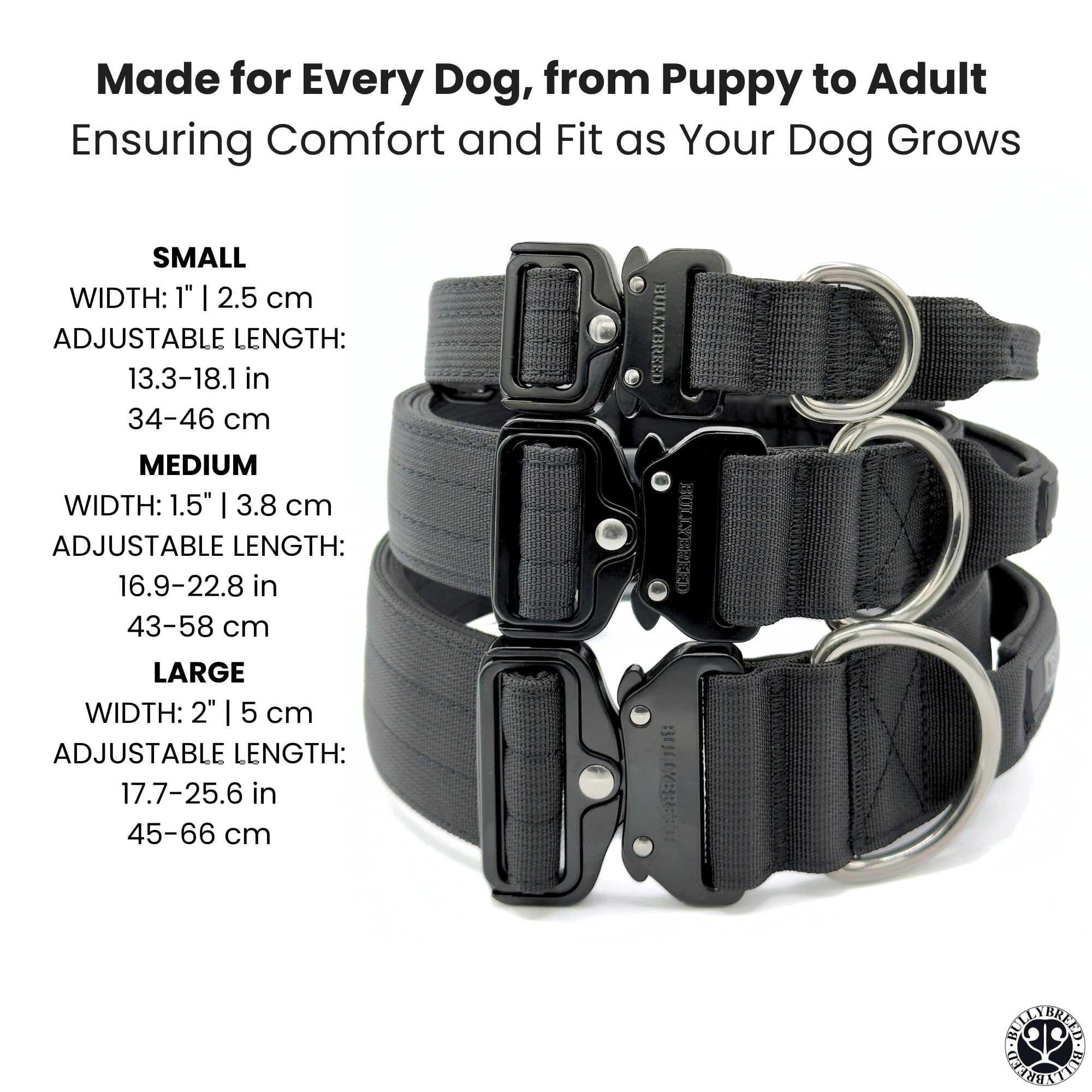 BULLYBREED collar táctico ancho 1-5 pulgadas para perros medianos