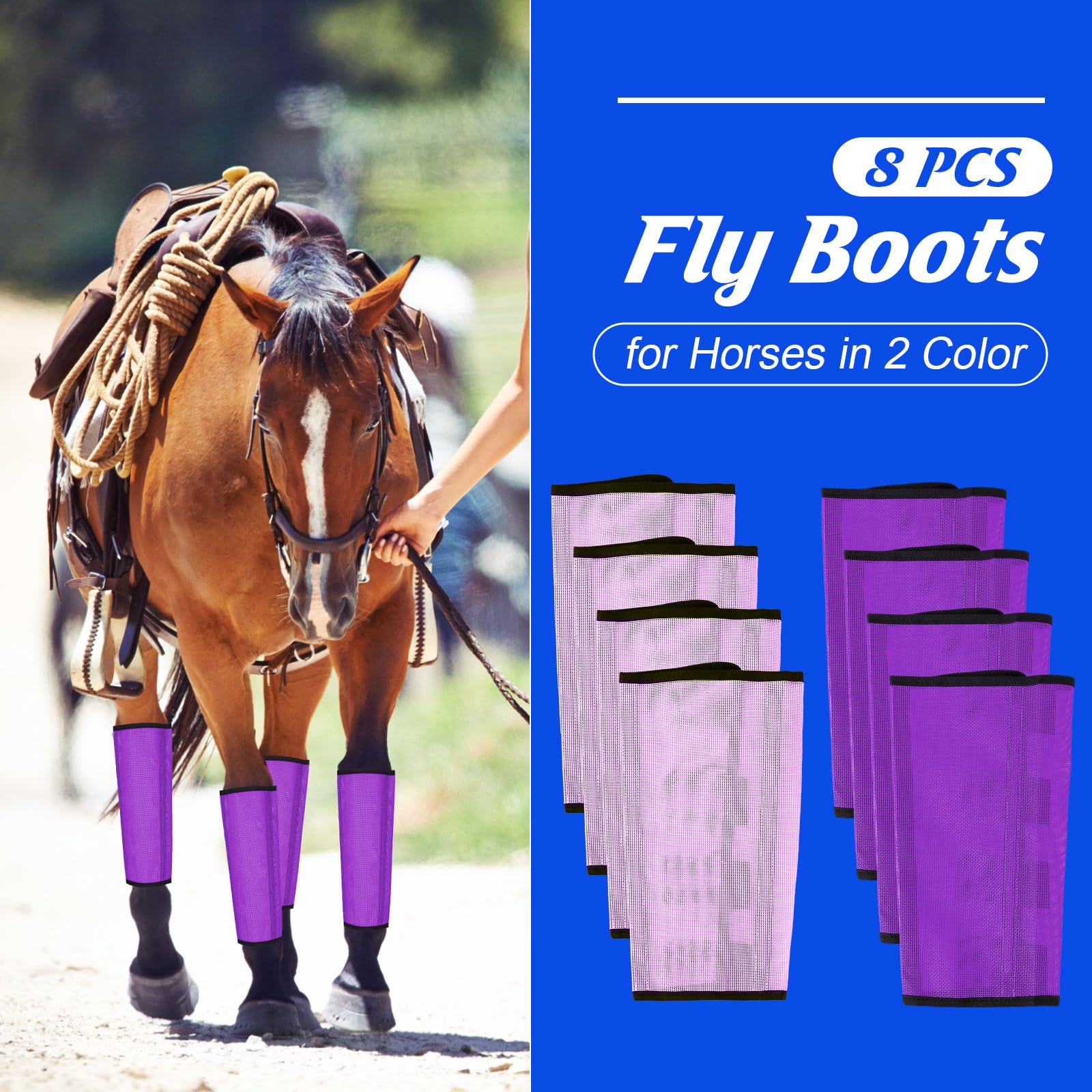 Bulyoou botas de malla para caballo, vista trasera, mantiene las piernas seguras durante paseos.