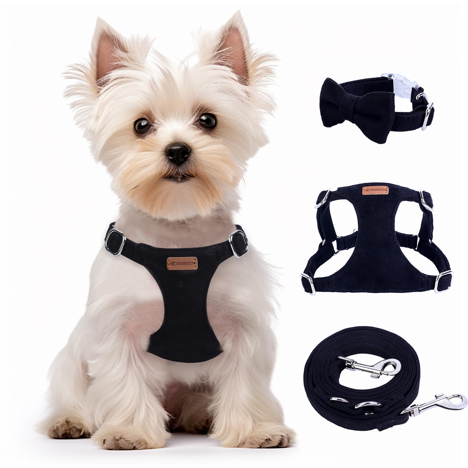  Arnés BUMBIN XXS negro suave para paseos cómodos y ligeros.