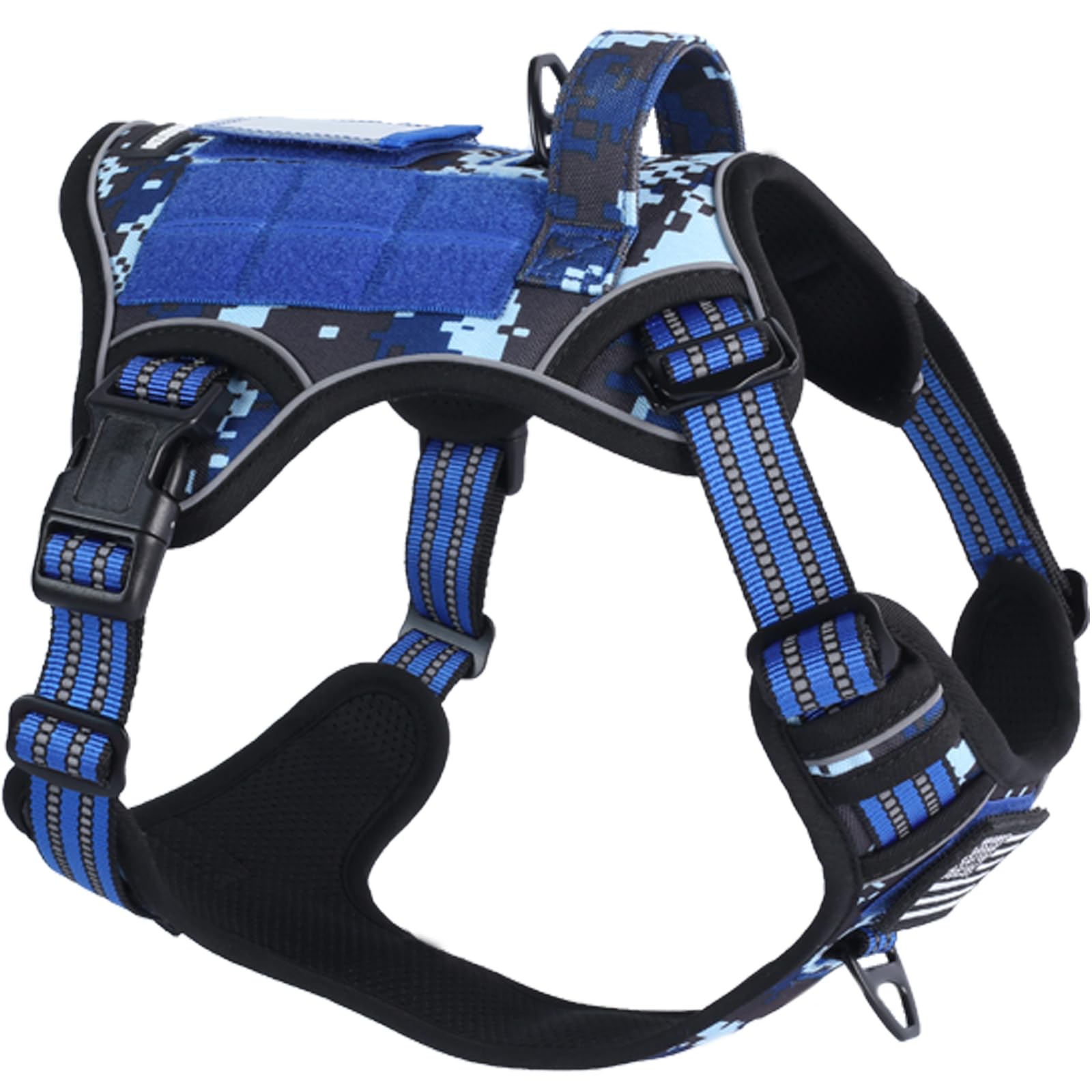 Arnés táctico BUMBIN para perro mediano en camuflaje azul, ideal para entrenamiento