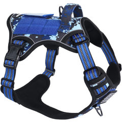 Arnés táctico BUMBIN para perro mediano en camuflaje azul, ideal para entrenamiento