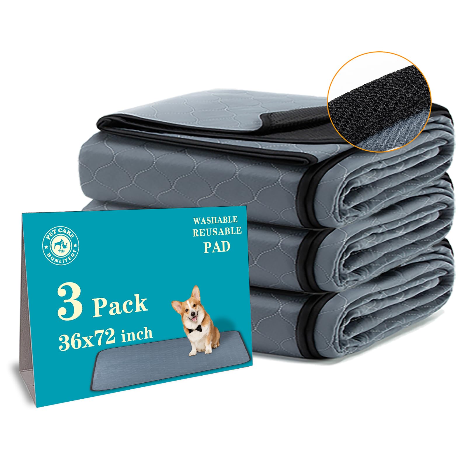 Bunlitent Pee Pad lavable 36x72, absorción rápida para perros y cachorros.