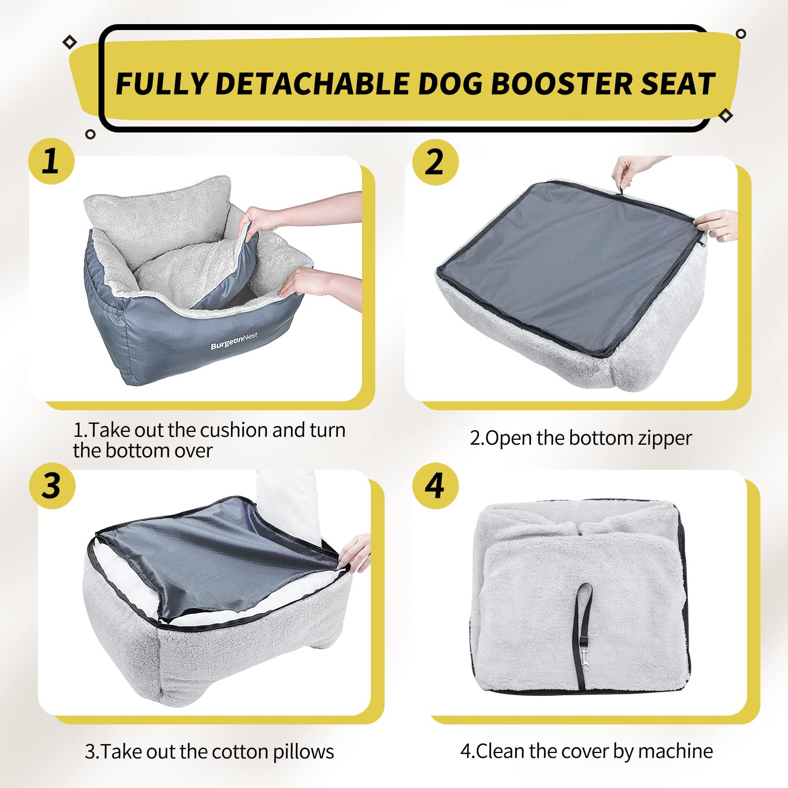 Burgenest asiento coche pequeno, correas ajustables y base antideslizante para seguridad.
