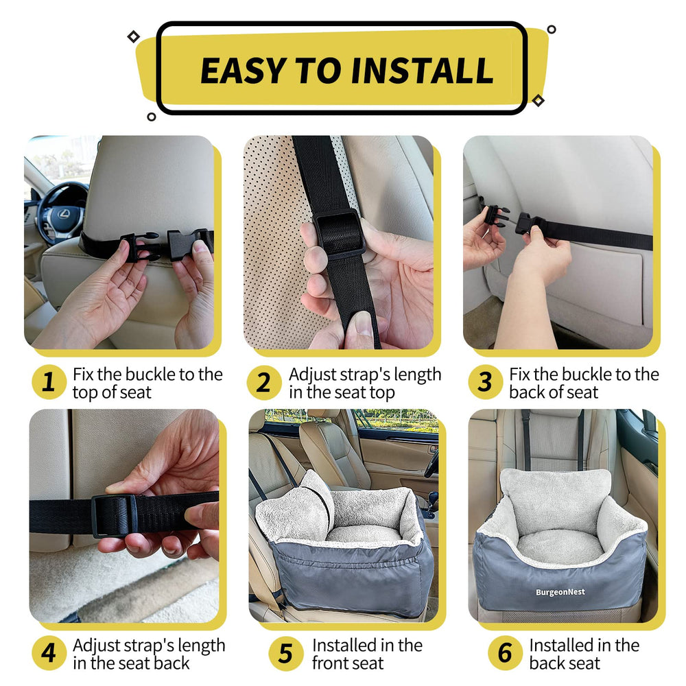 Burgenest asiento coche pequeno, instalación sencilla delante o detrás del asiento.