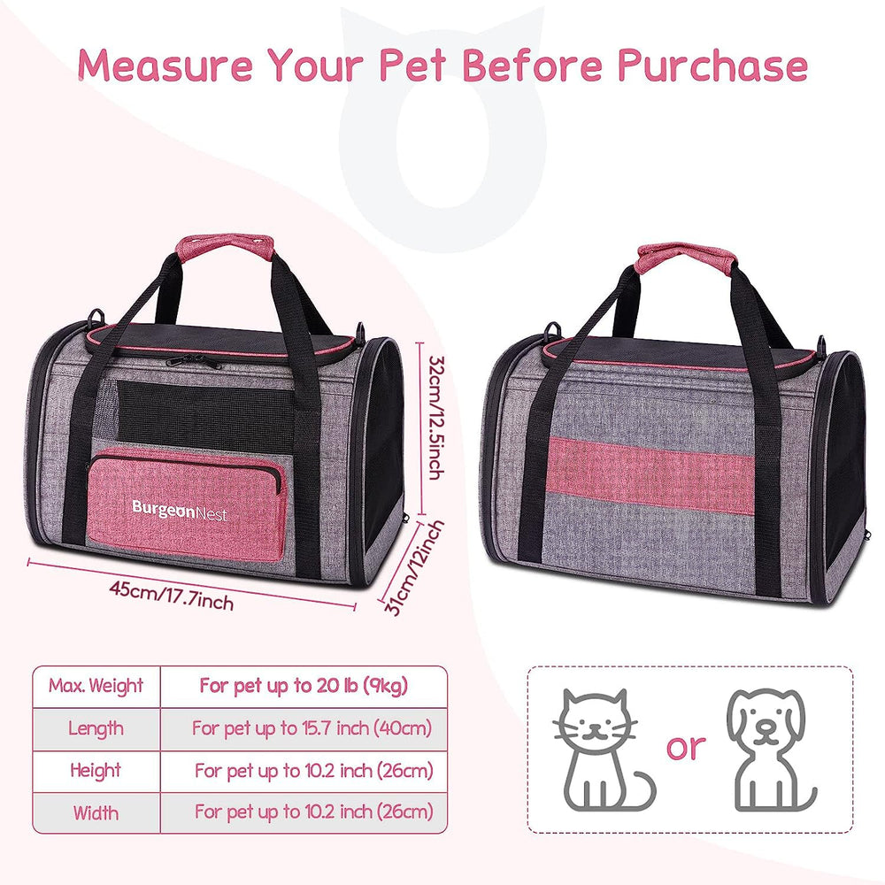BurgeonNest transportín con bolsa lateral rosa para accesorios prácticos.