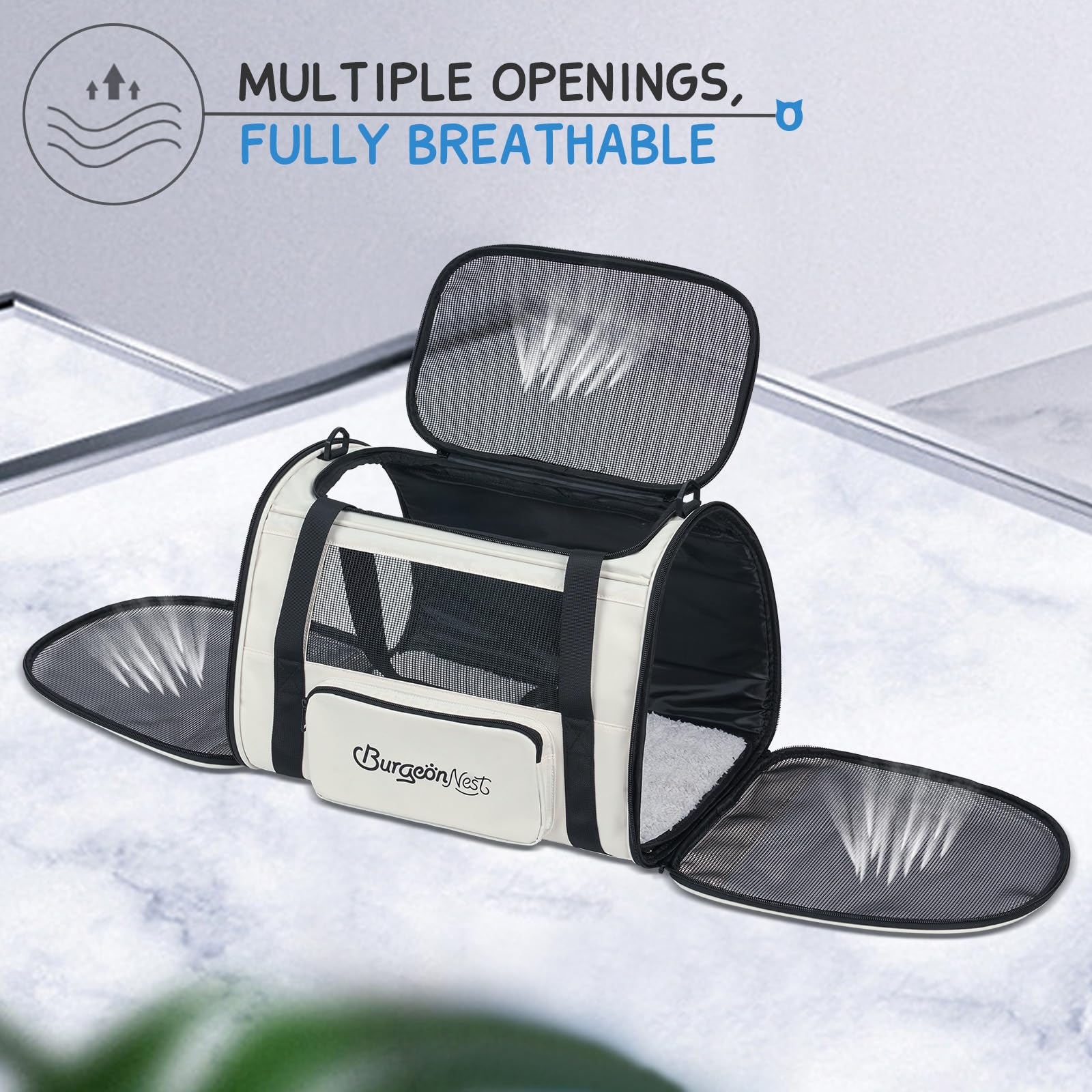 BurgeonNest transportín con cuatro ventanas de malla para ventilación y supervisión.
