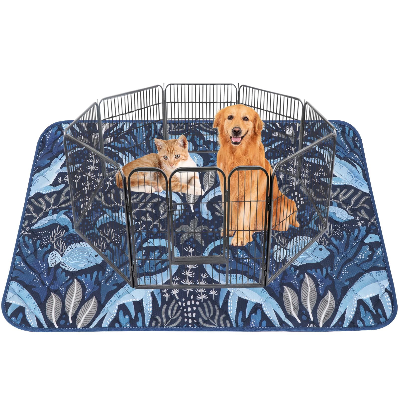 BVAGSS almohadilla lavable para perros, enfoque Dino azul marino, absorbe humedad y protege el suelo.