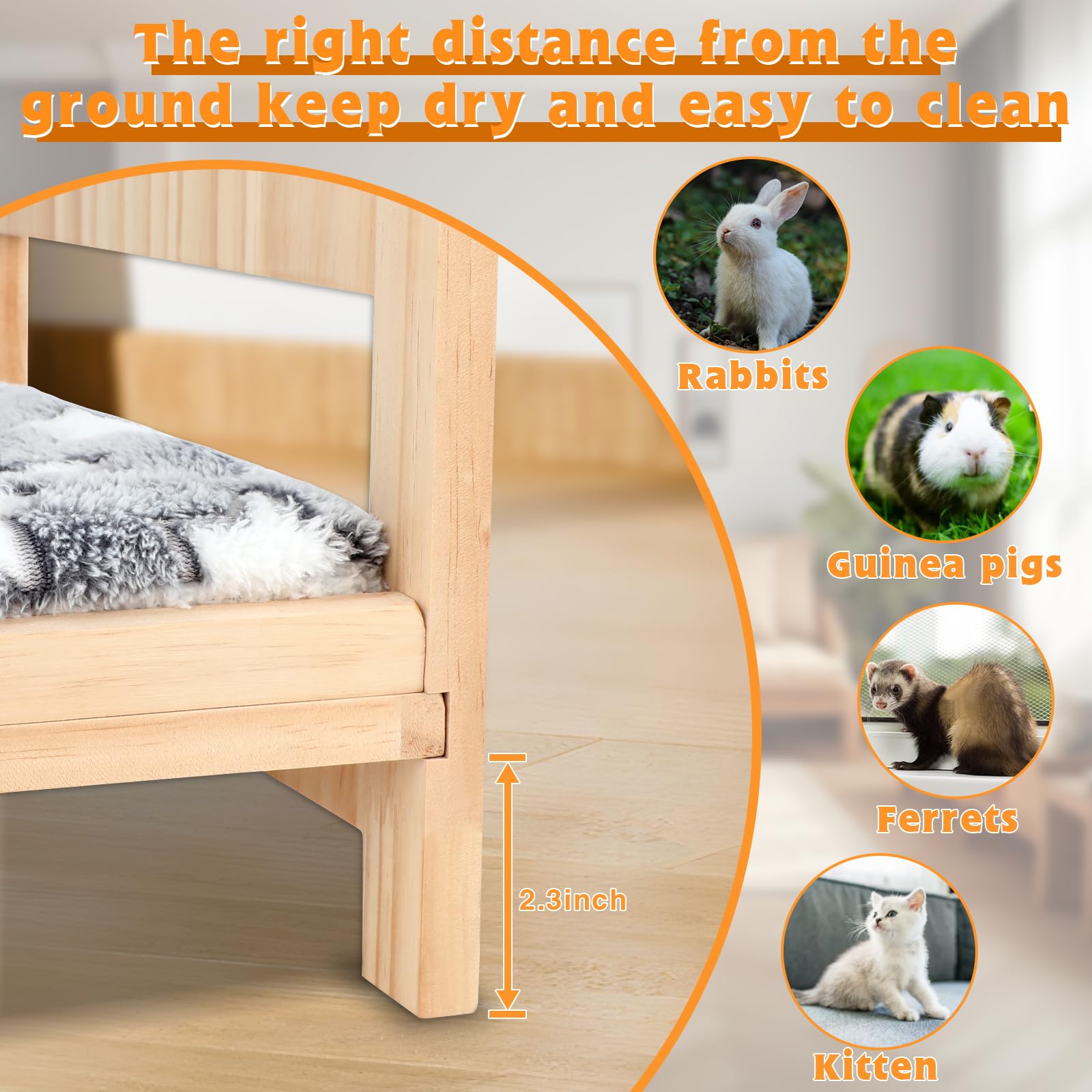 BWOGUE cama conejo madera robusta 0,5 pulgadas de grosor