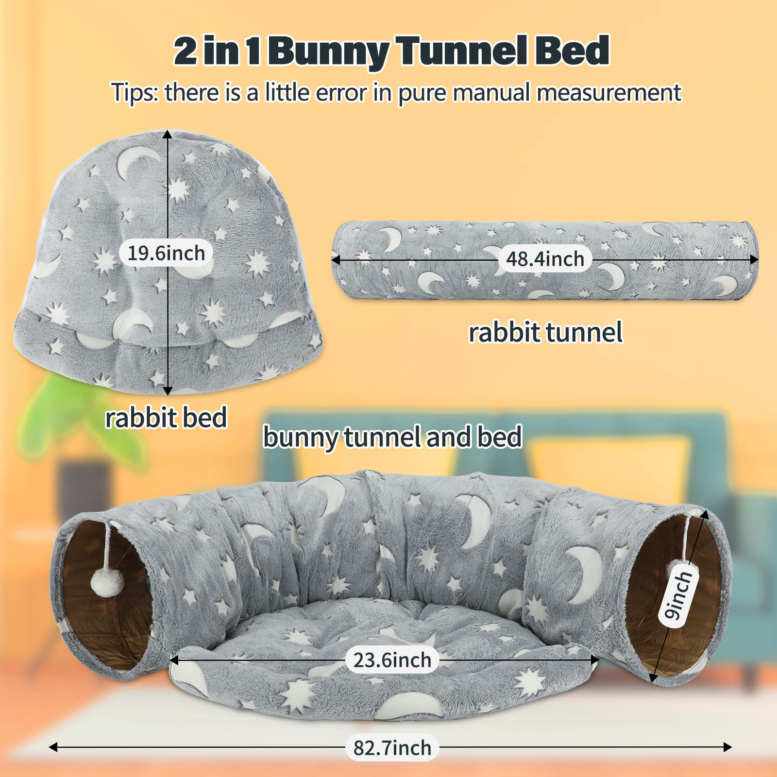 BWOGUE Cama-Túnel para conejos: almohadilla desmontable para lavado fácil.