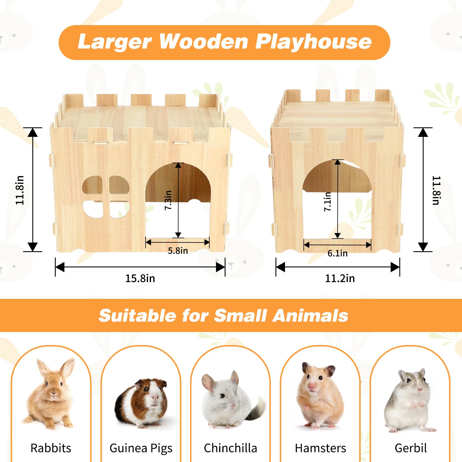 BWOGUE castillo conejo dos puertas, acceso fácil para tus mascotas