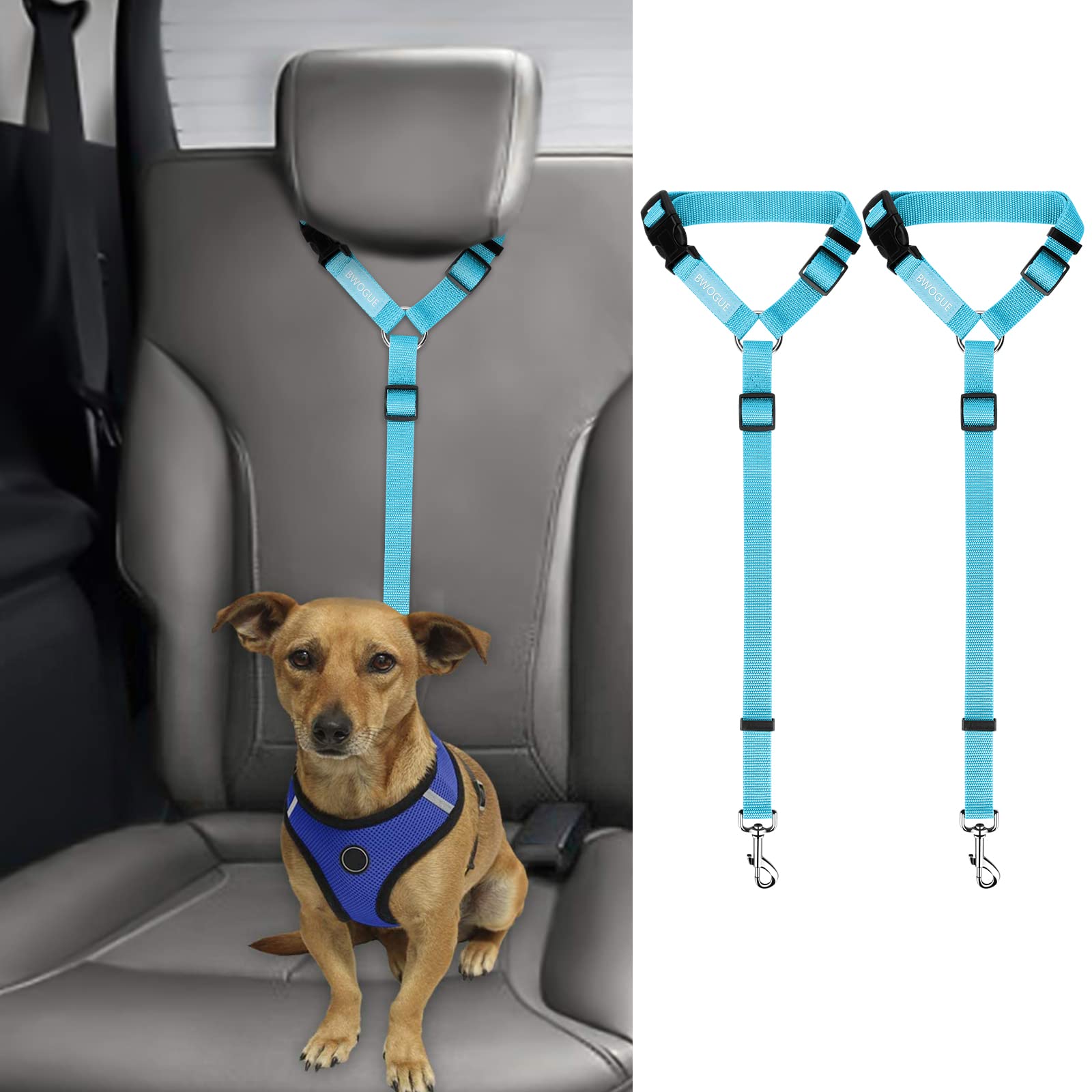BWOGUE cinturón de seguridad para coche con cabecero ajustable, ideal para viajes tranquilos.