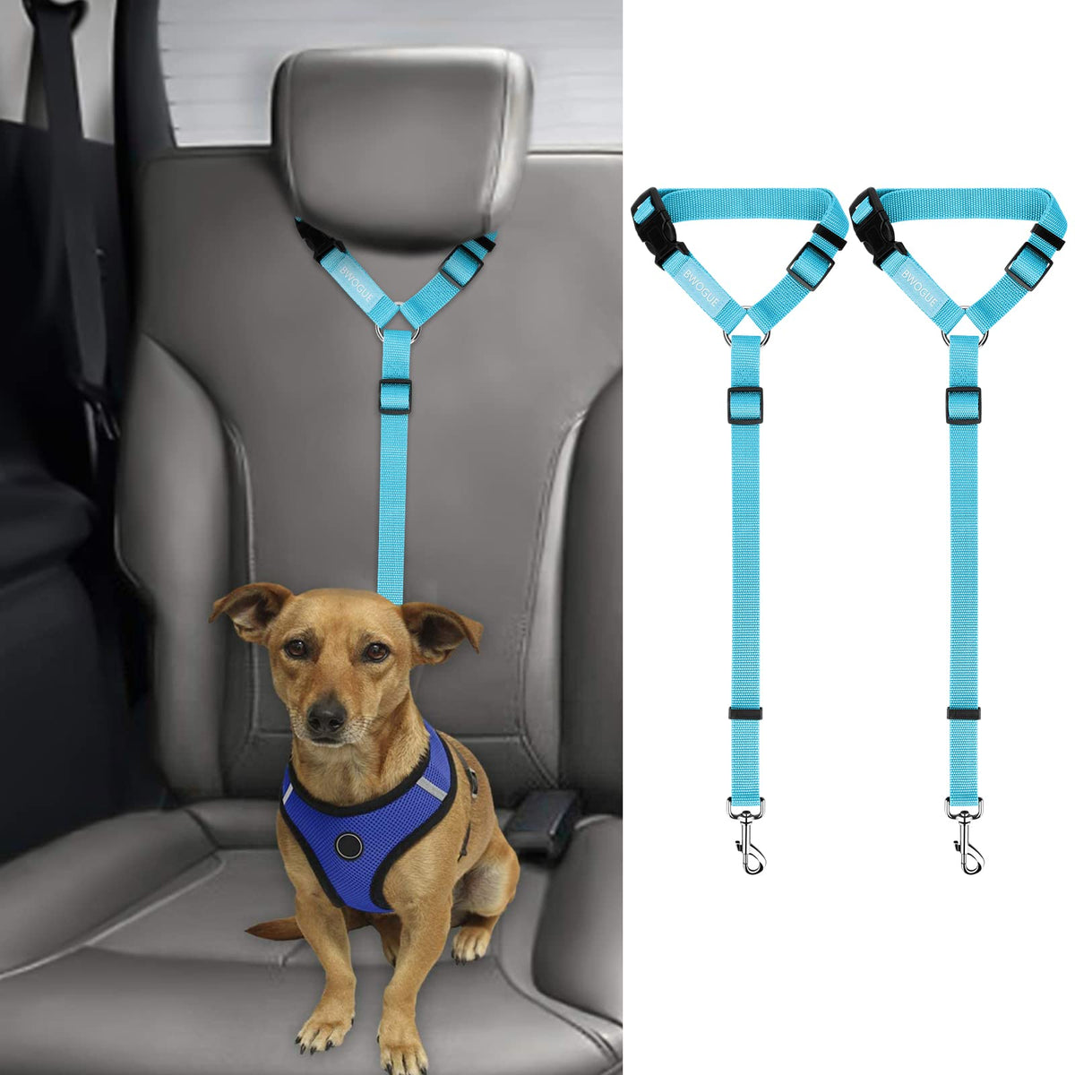 BWOGUE cinturón de seguridad para coche con cabecero ajustable, ideal para viajes tranquilos.